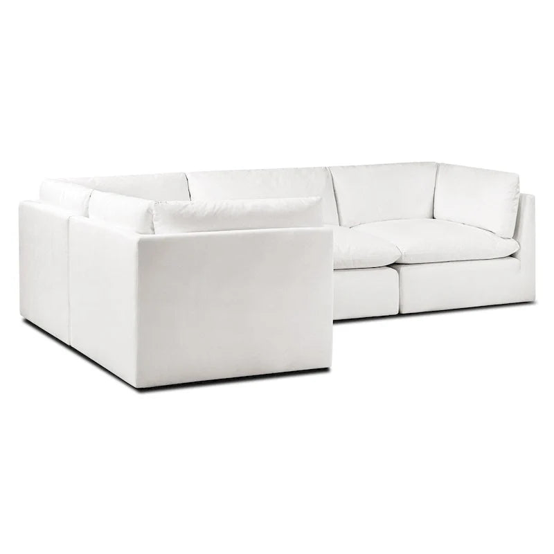 Canapé d'angle modulable 4 places en L, réversible, tissu coton blanc