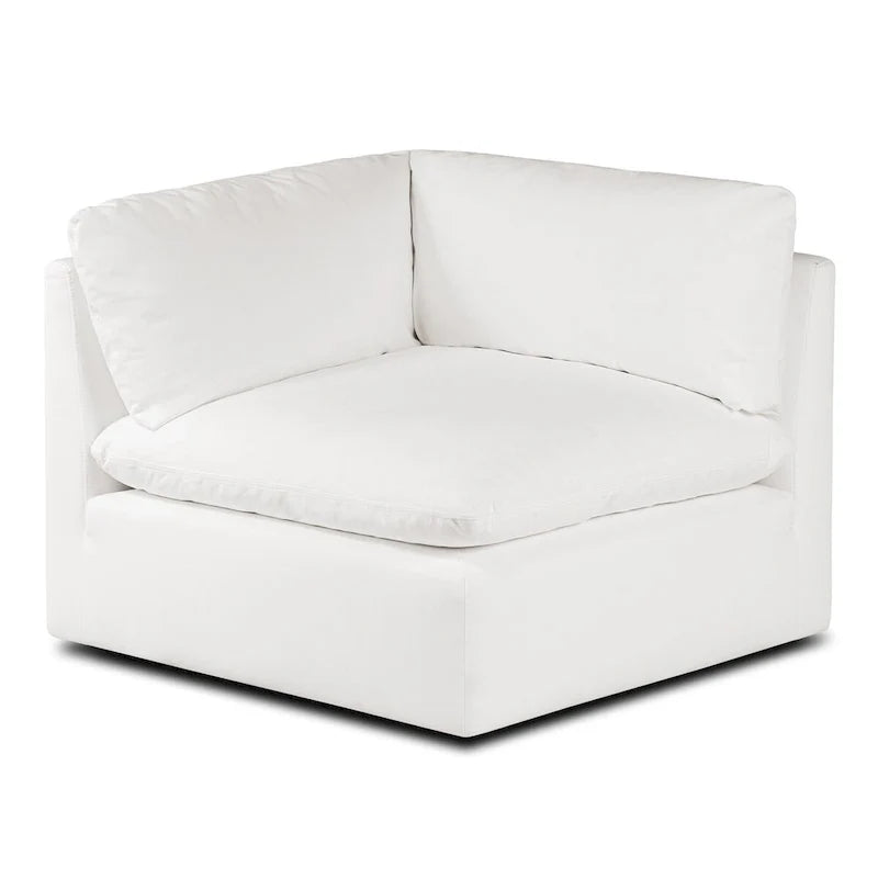 Canapé d'angle modulable 4 places en L, réversible, tissu coton blanc