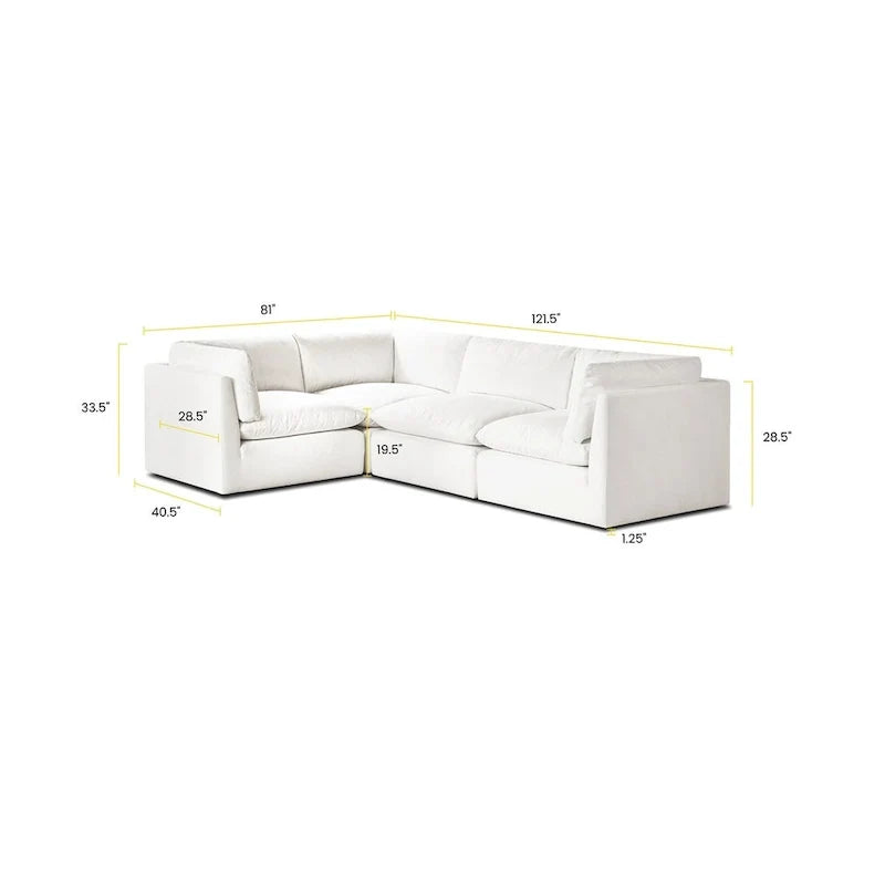 Canapé d'angle modulable 4 places en L, réversible, tissu coton blanc