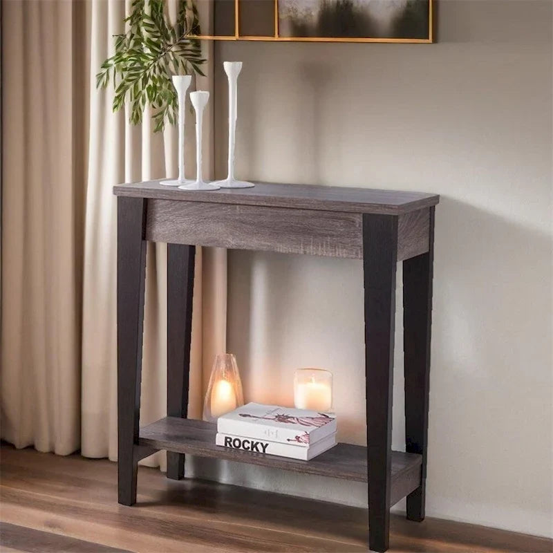Modern Console with Bottom Shelf and Tapered Leg
