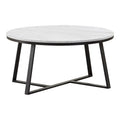 36 Inch Coffee Table, Faux Marble Tabletop, Sturdy Metal Base, White, Black