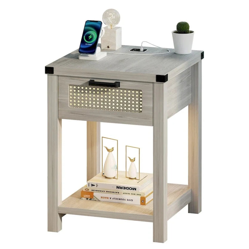 Table d'appoint avec lampe et station de recharge