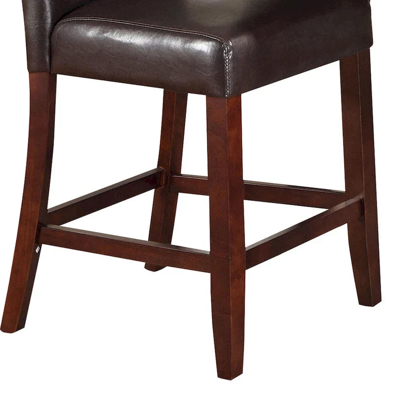 Chaise de comptoir en bois rembourrée en cuir, brun, ensemble de 2