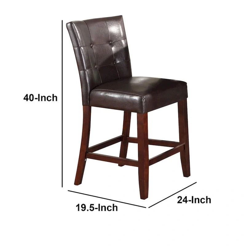 Chaise de comptoir en bois rembourrée en cuir, brun, ensemble de 2