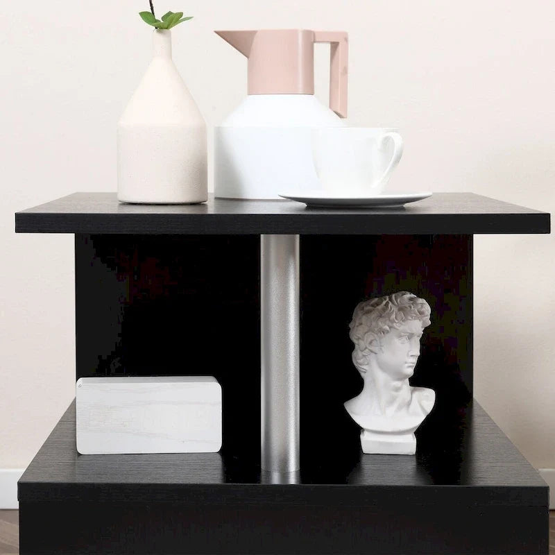 Table d'appoint moderne en forme de S avec étagère de rangement et pieds en acier