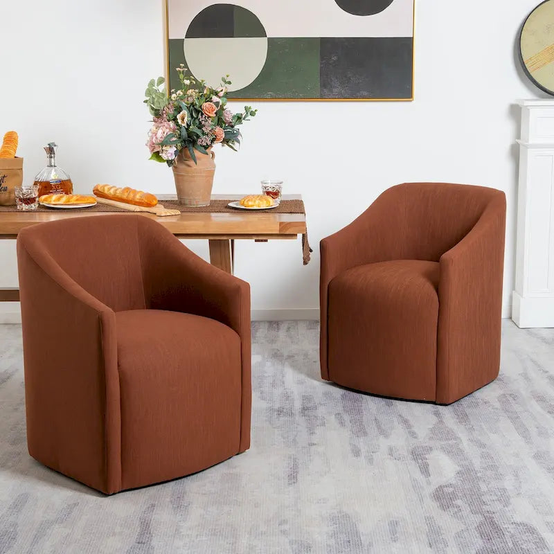 KINWELL Fauteuil de salle à manger roulant en tissu haute performance (lot de 2)