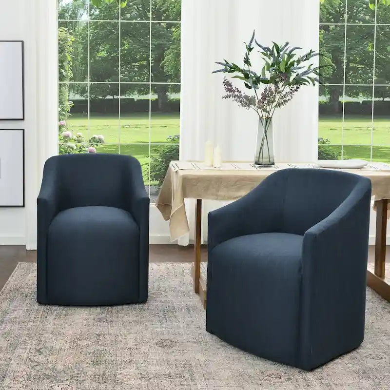 KINWELL Fauteuil de salle à manger roulant en tissu haute performance (lot de 2)