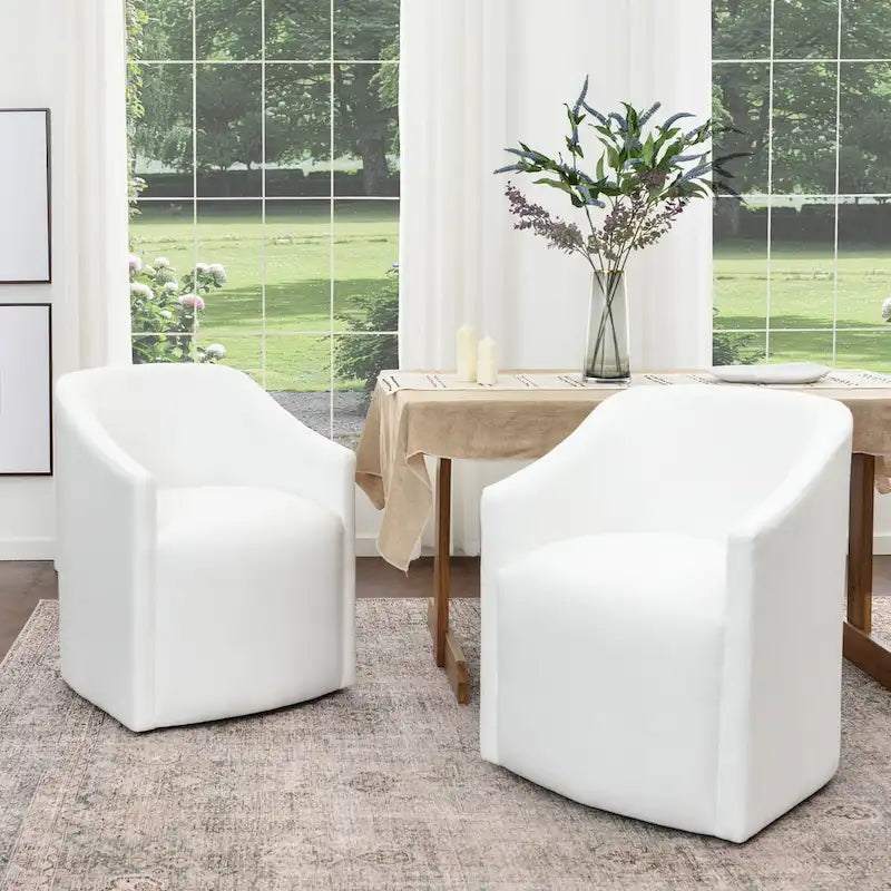 KINWELL Fauteuil de salle à manger roulant en tissu haute performance (lot de 2)