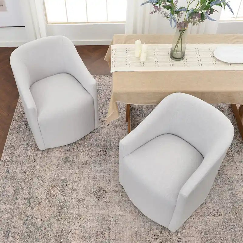 KINWELL Fauteuil de salle à manger roulant en tissu haute performance (lot de 2)