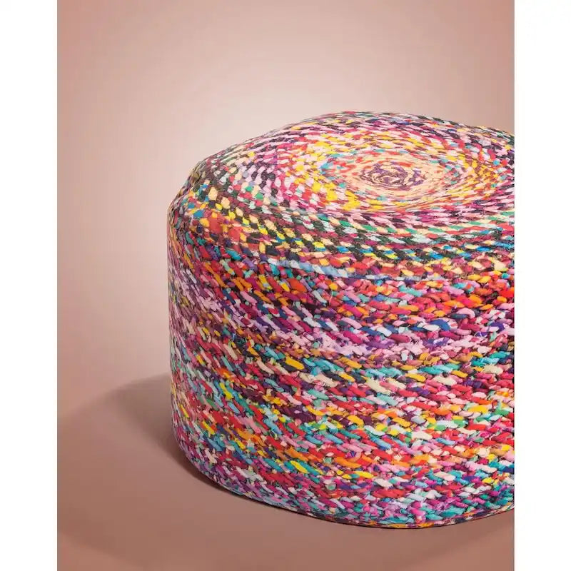 Knotted Digital Print Velvet Upholstered Pouf Ottoman