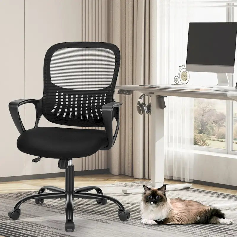 Ergonomic Office Chair Home Desk Mesh Chair with Fixed Armrest
