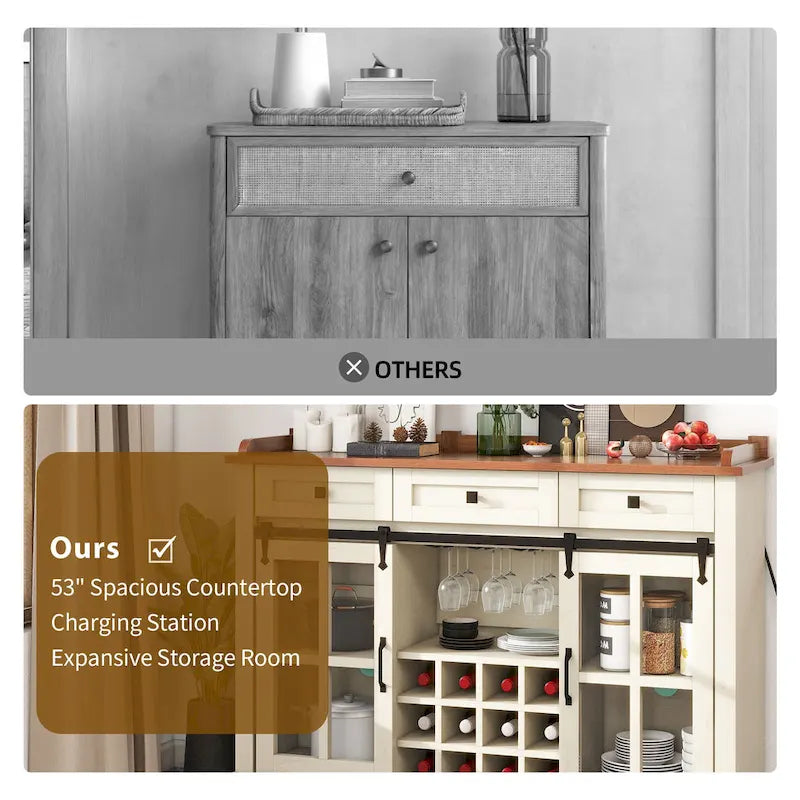53 Meuble de rangement de cuisine avec porte de grange, buffet, bar à café et casier à vin